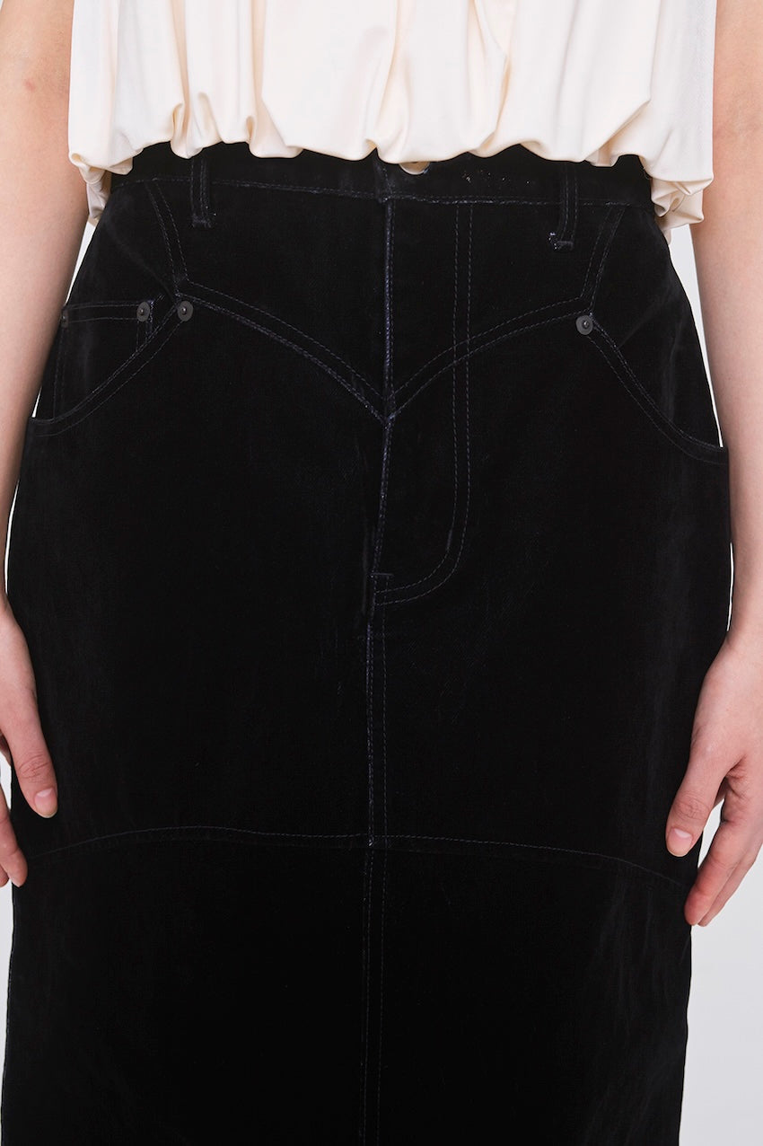 FLOCKED DENIM BACK FLARE SKIRT - FETICO