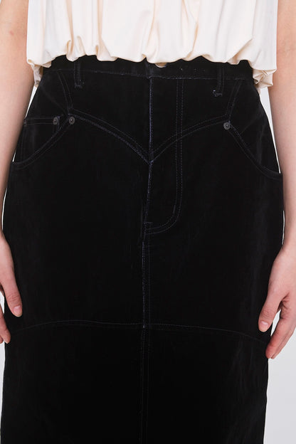 FLOCKED DENIM BACK FLARE SKIRT - FETICO