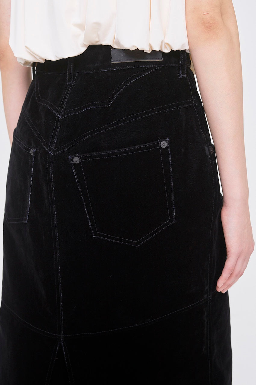 FLOCKED DENIM BACK FLARE SKIRT - FETICO