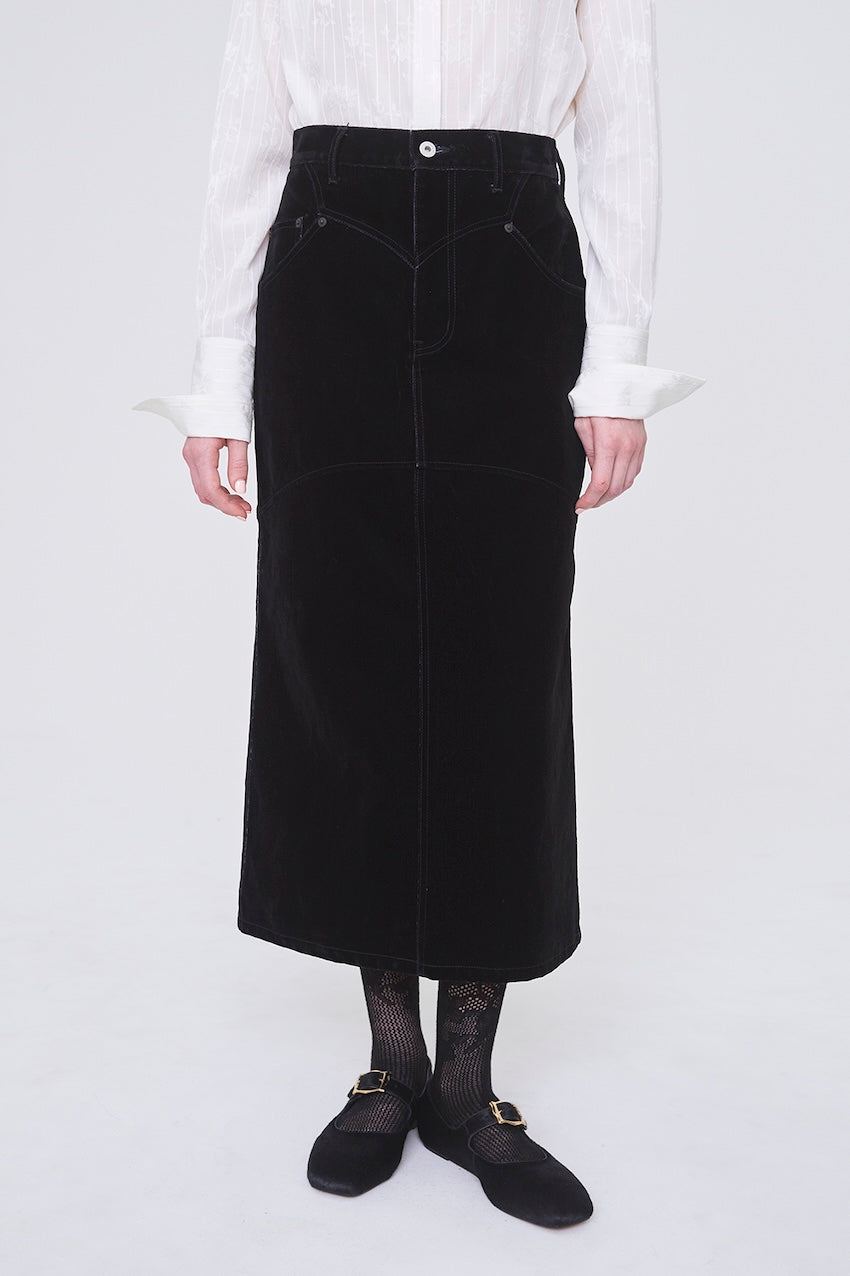 FLOCKED DENIM BACK FLARE SKIRT - FETICO