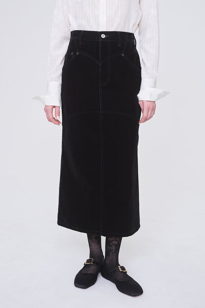 FLOCKED DENIM BACK FLARE SKIRT - FETICO