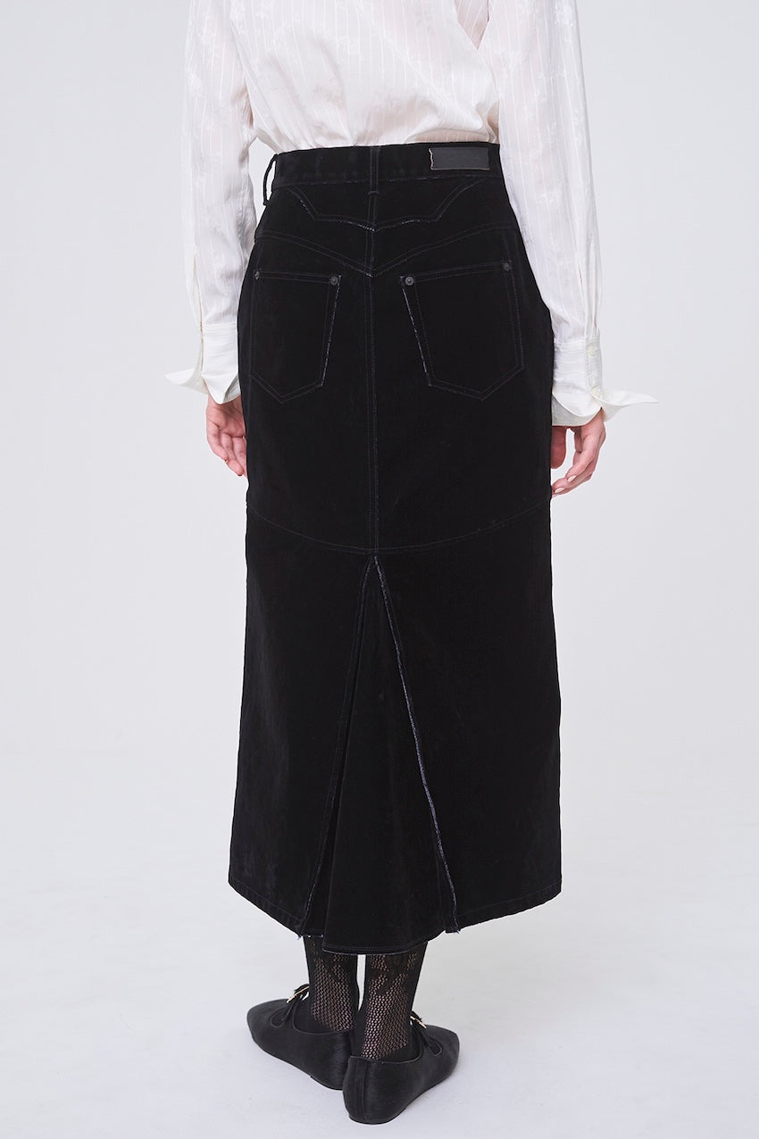 FLOCKED DENIM BACK FLARE SKIRT - FETICO