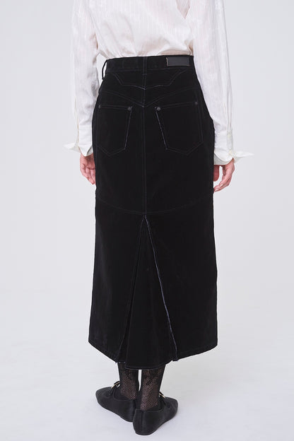 FLOCKED DENIM BACK FLARE SKIRT - FETICO