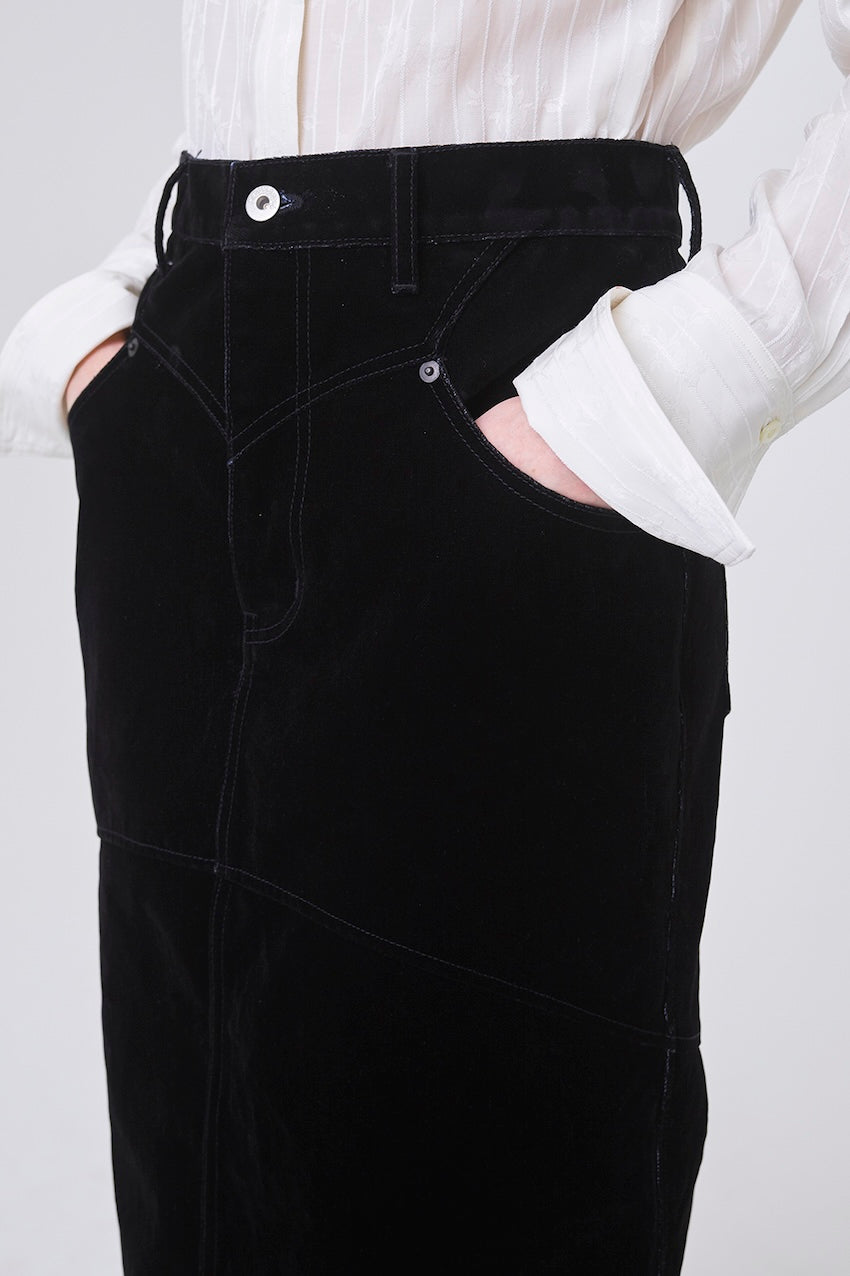 FLOCKED DENIM BACK FLARE SKIRT - FETICO