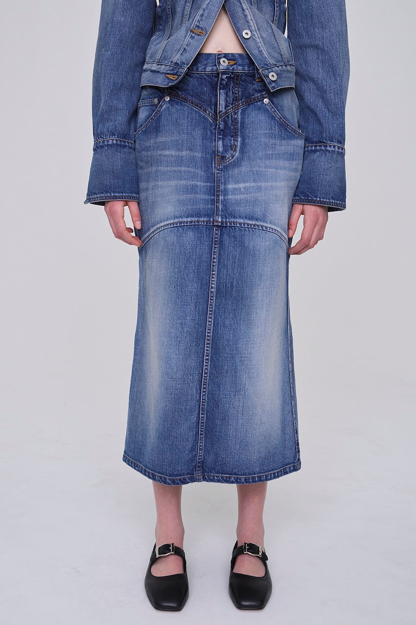 ORGANIC COTTON DENIM BACK FLARE SKIRT - FETICO
