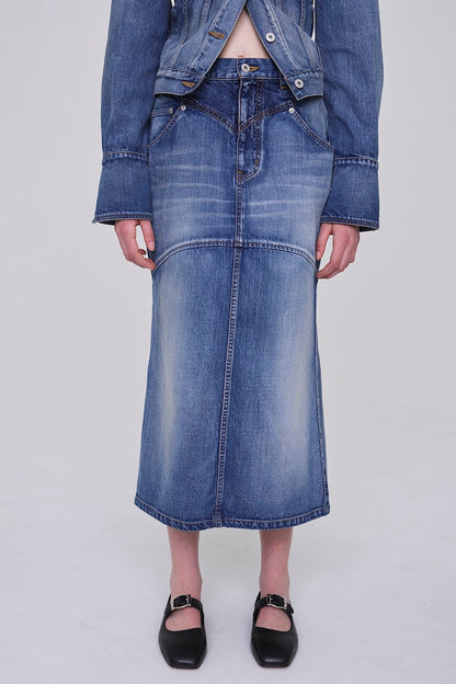 ORGANIC COTTON DENIM BACK FLARE SKIRT - FETICO