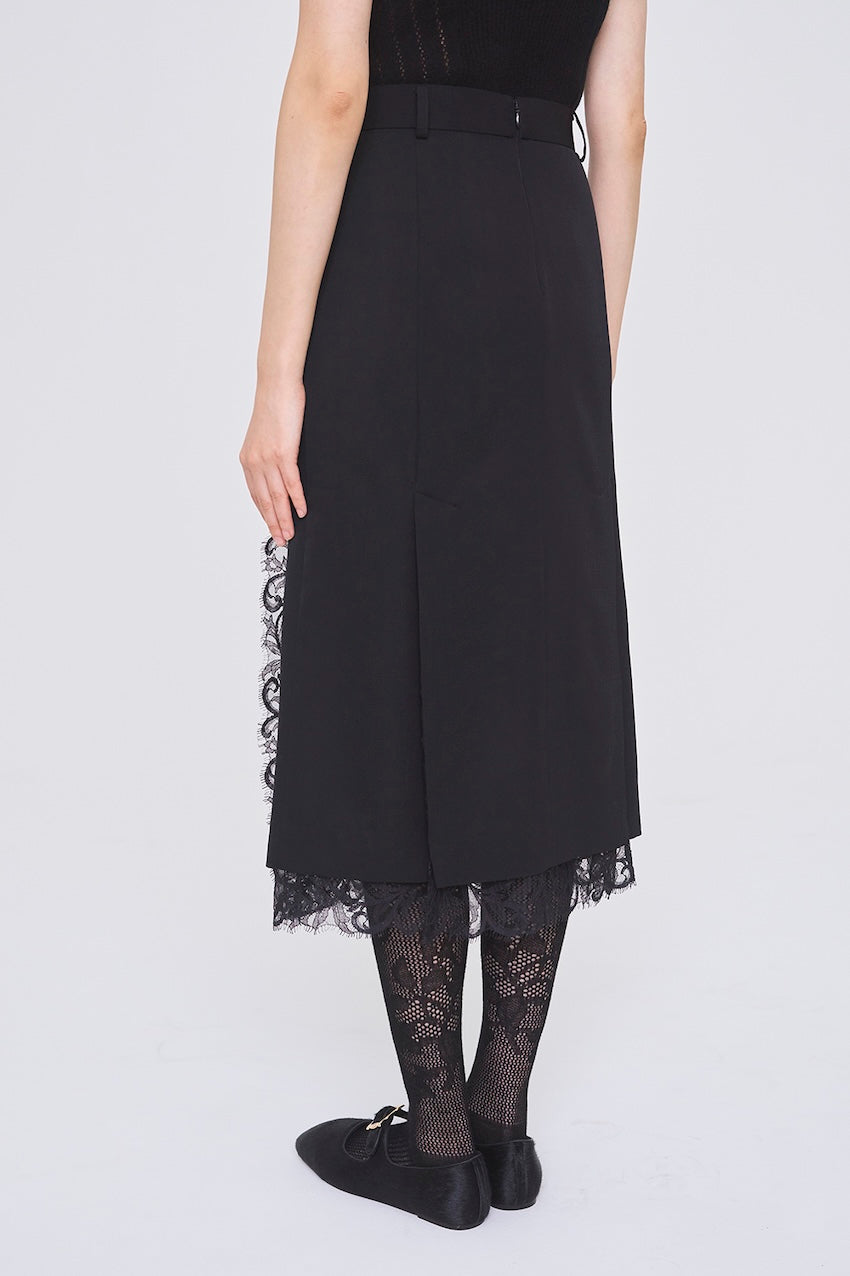 FINE WOOL PLEATED SKIRT WITH LACE TRIM - FETICO