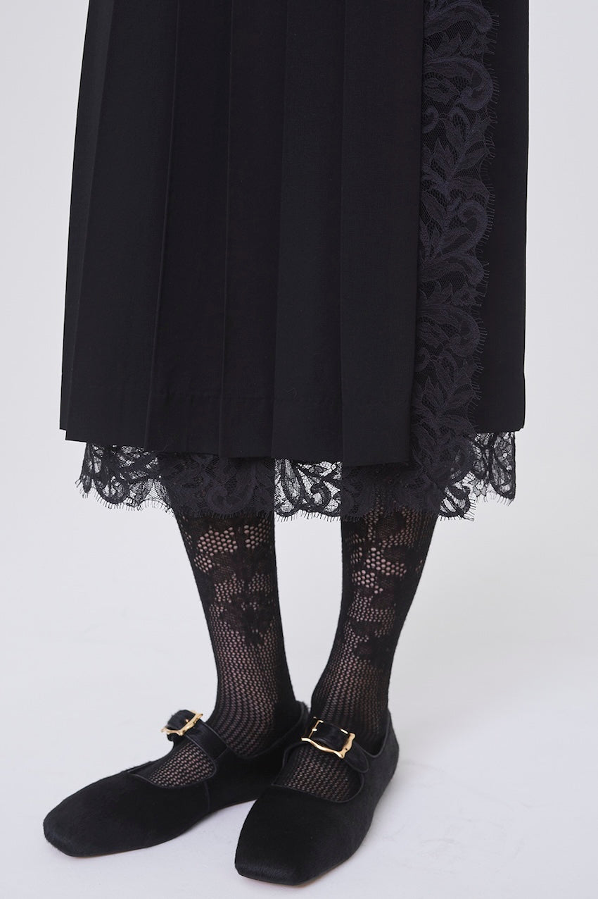 FINE WOOL PLEATED SKIRT WITH LACE TRIM - FETICO