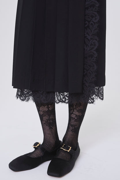 FINE WOOL PLEATED SKIRT WITH LACE TRIM - FETICO