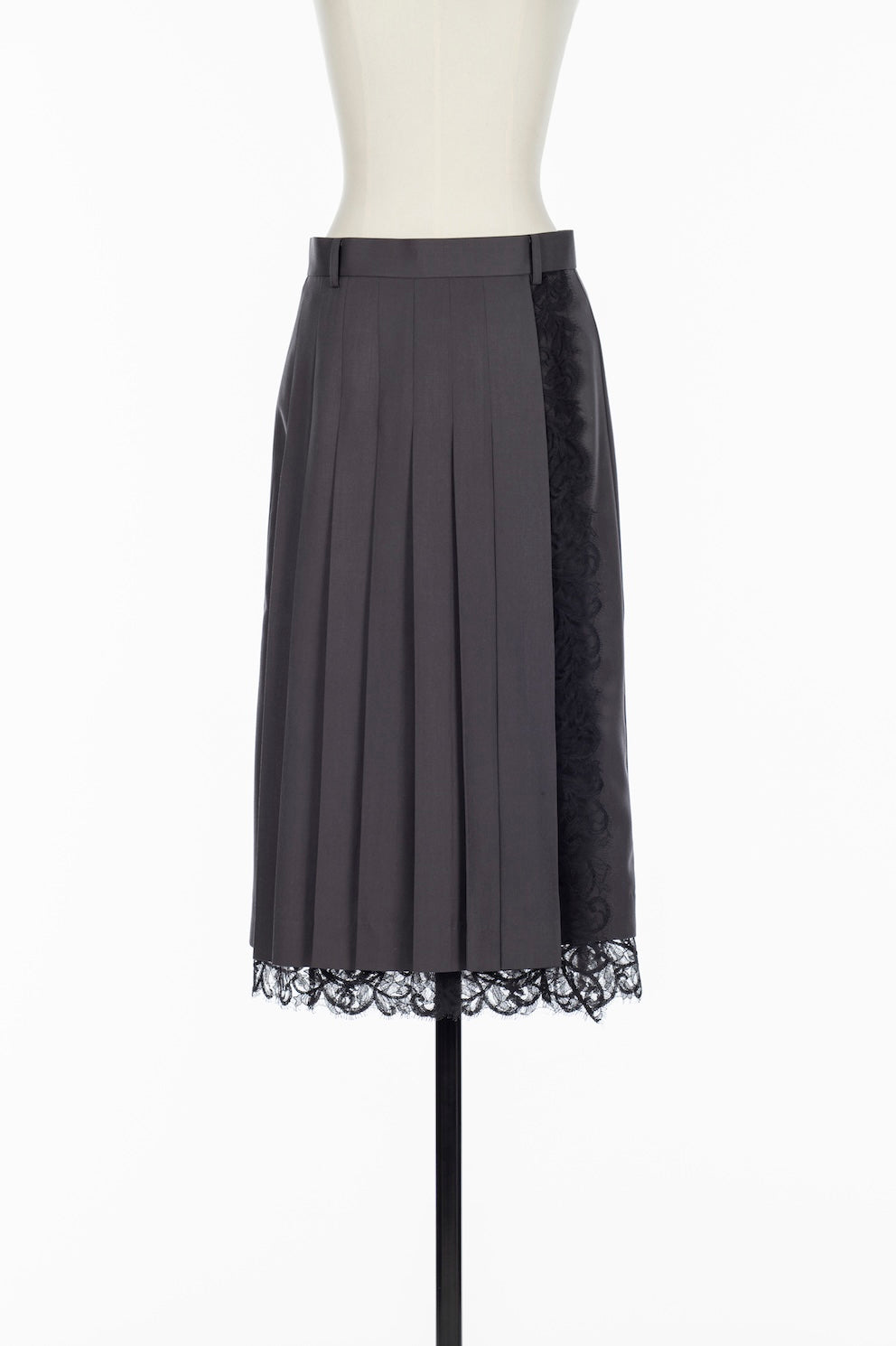 FINE WOOL PLEATED SKIRT WITH LACE TRIM - FETICO