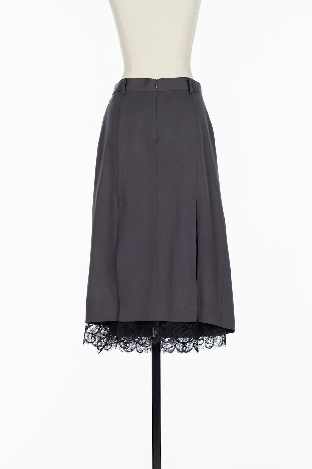 FINE WOOL PLEATED SKIRT WITH LACE TRIM - FETICO