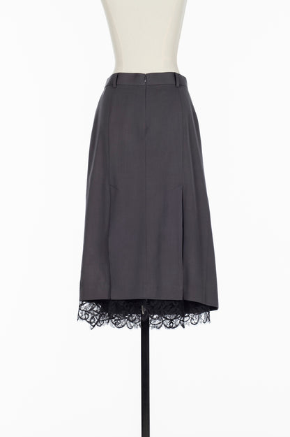 FINE WOOL PLEATED SKIRT WITH LACE TRIM - FETICO