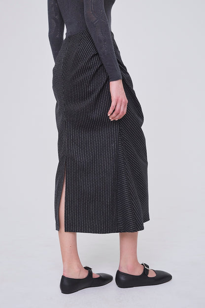 WOOL PINSTRIPE DRAPED SKIRT - FETICO