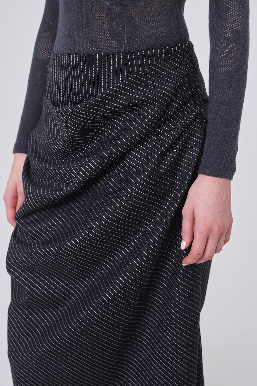 WOOL PINSTRIPE DRAPED SKIRT - FETICO