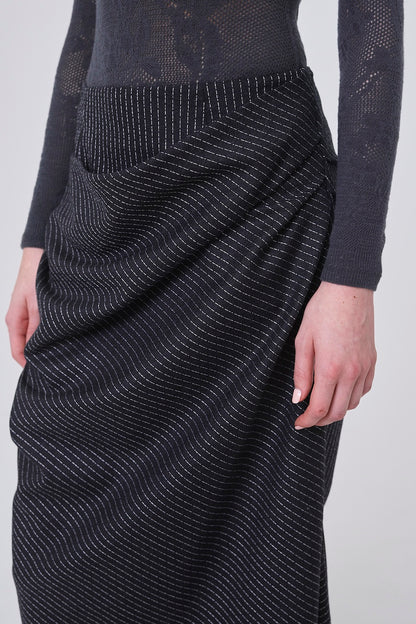 WOOL PINSTRIPE DRAPED SKIRT - FETICO