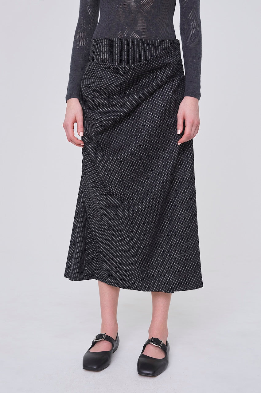 WOOL PINSTRIPE DRAPED SKIRT - FETICO