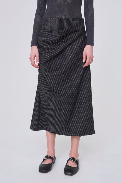 WOOL PINSTRIPE DRAPED SKIRT - FETICO