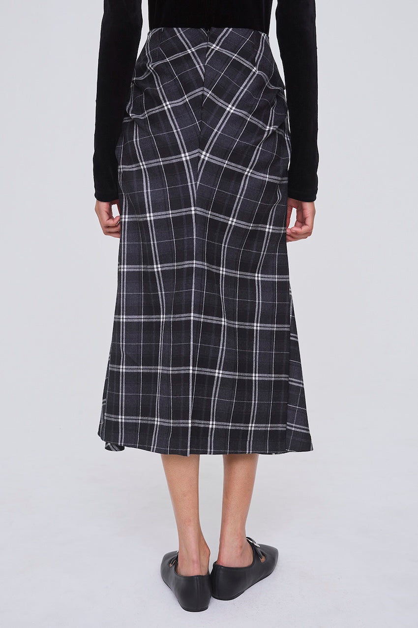 WOOL CHECK DRAPED SKIRT - FETICO