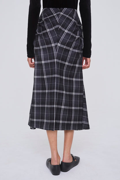 WOOL CHECK DRAPED SKIRT - FETICO