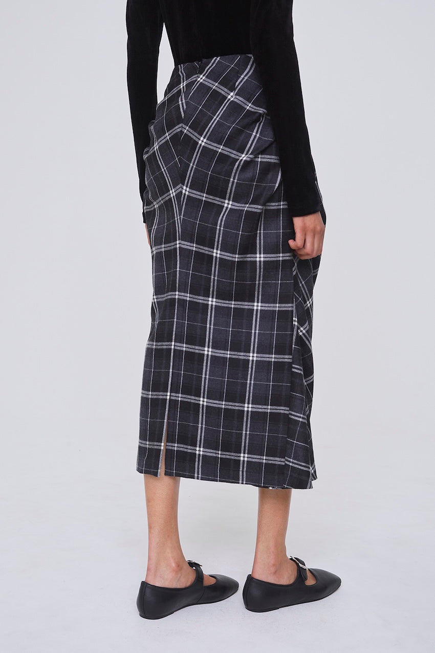 WOOL CHECK DRAPED SKIRT - FETICO