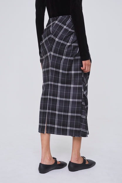 WOOL CHECK DRAPED SKIRT - FETICO