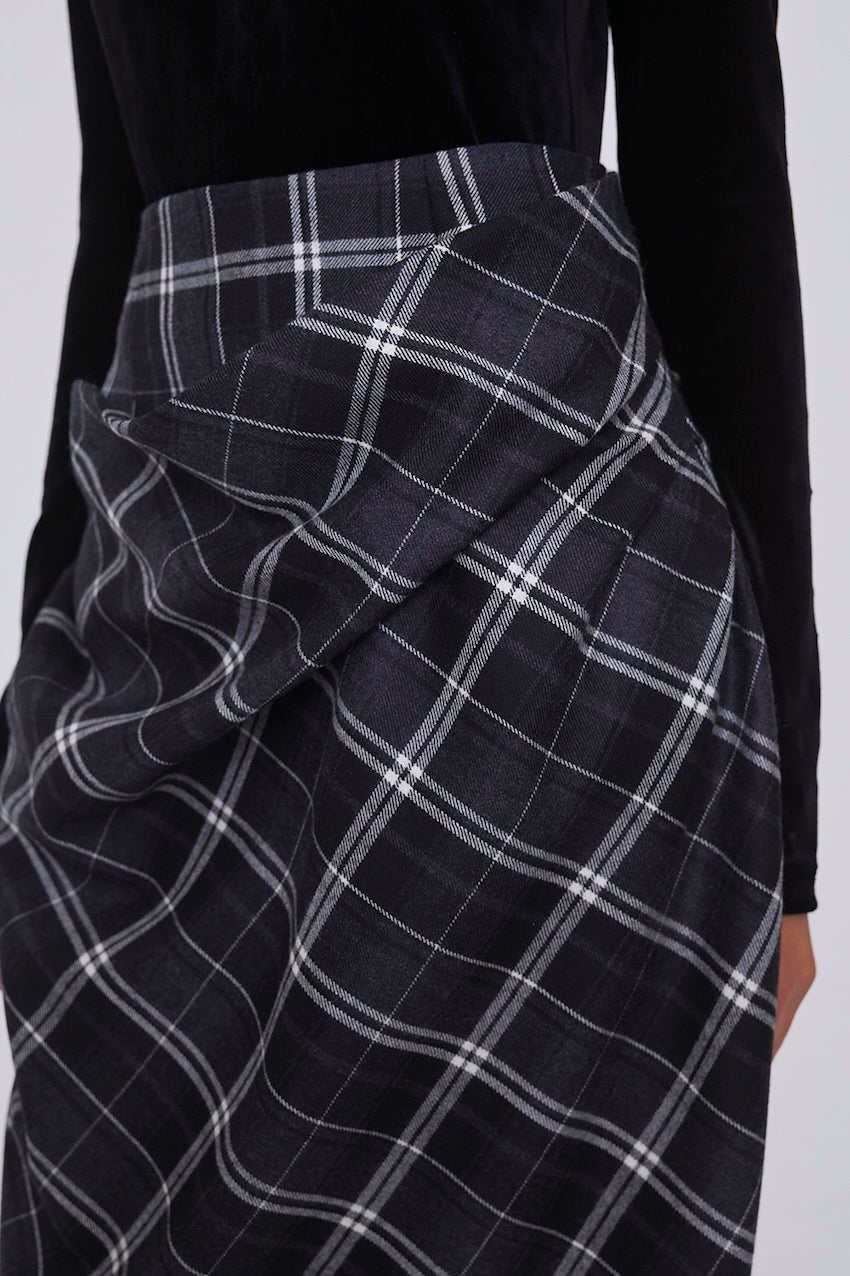 WOOL CHECK DRAPED SKIRT - FETICO