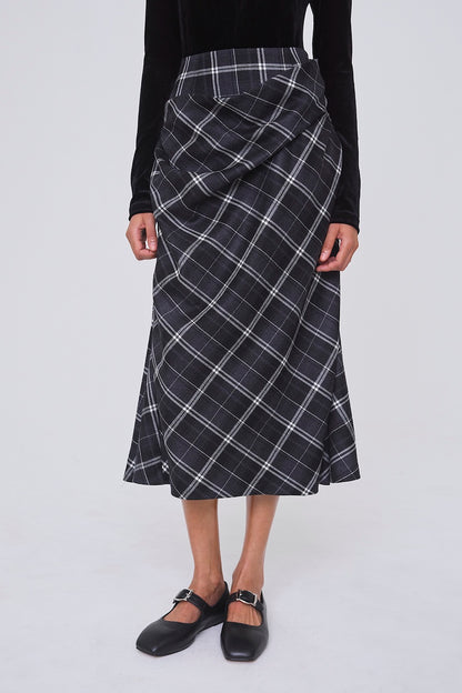 WOOL CHECK DRAPED SKIRT - FETICO