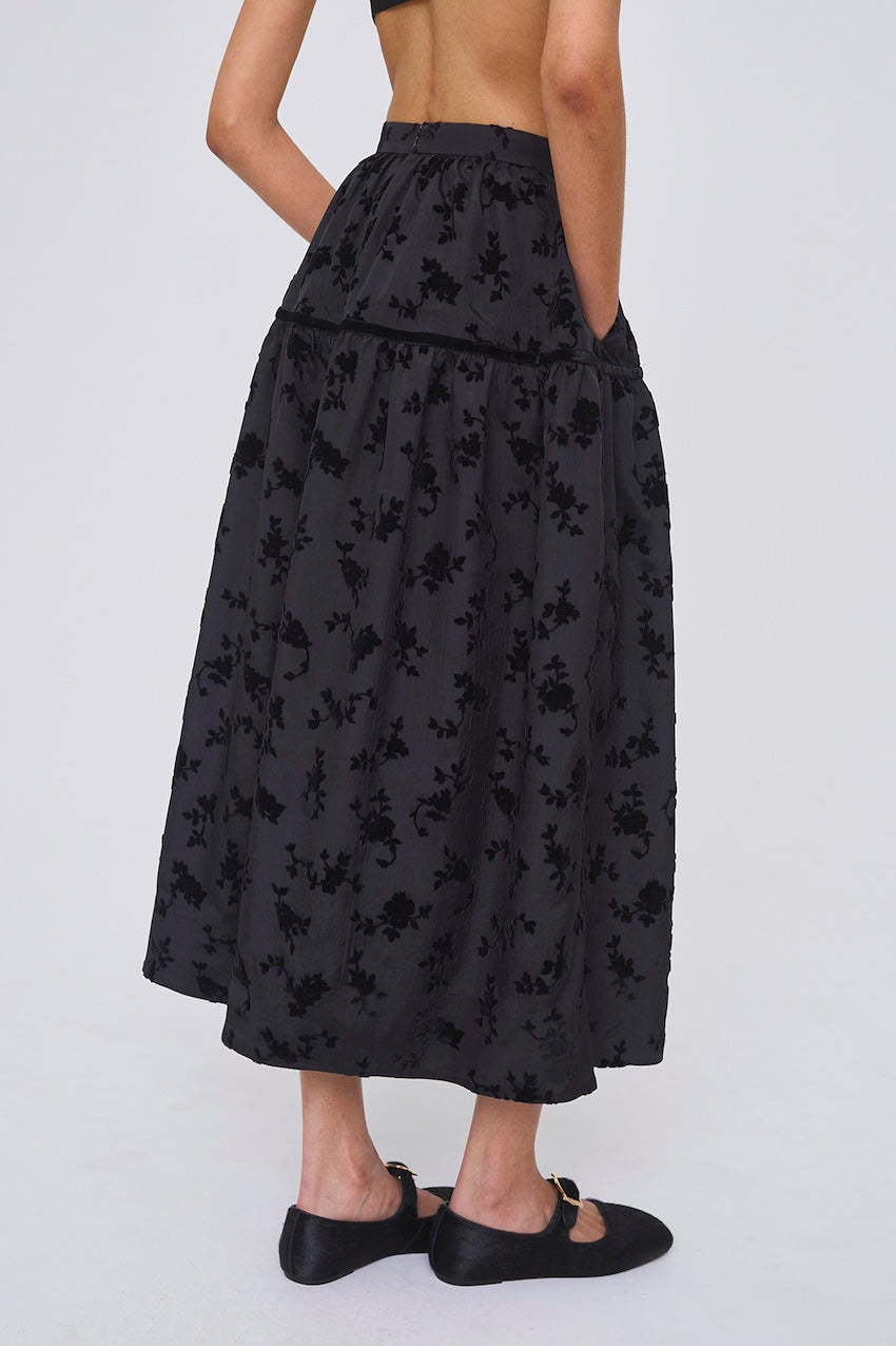 FLOCKED ROSE PRINT BARREL SKIRT - FETICO