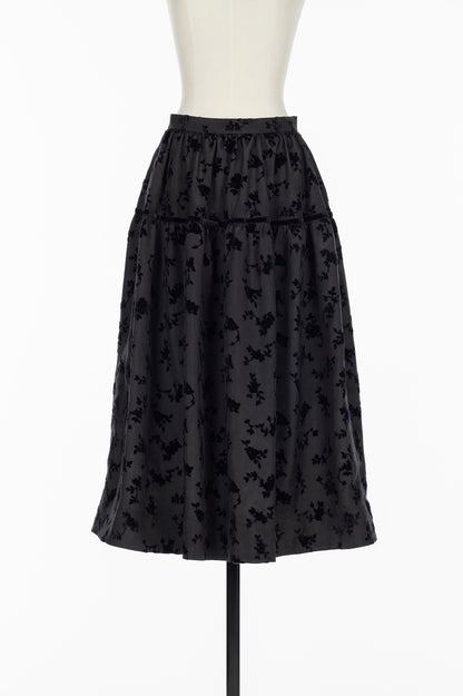 FLOCKED ROSE PRINT BARREL SKIRT - FETICO