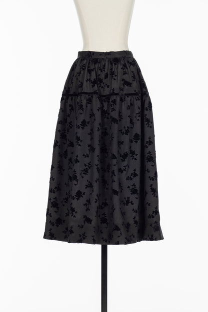 FLOCKED ROSE PRINT BARREL SKIRT - FETICO