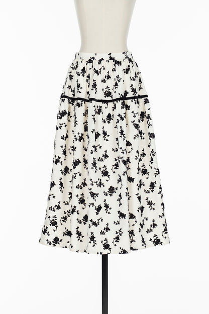 FLOCKED ROSE PRINT BARREL SKIRT - FETICO