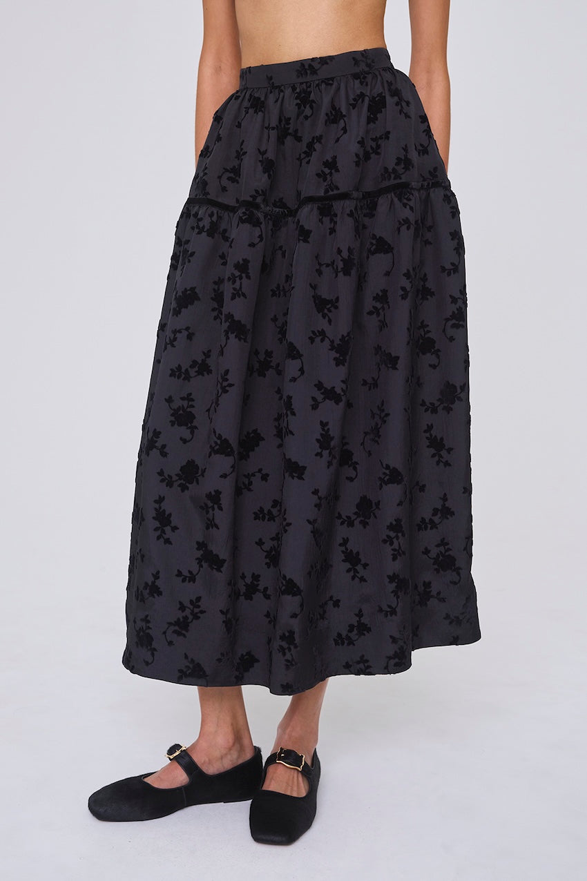 FLOCKED ROSE PRINT BARREL SKIRT - FETICO