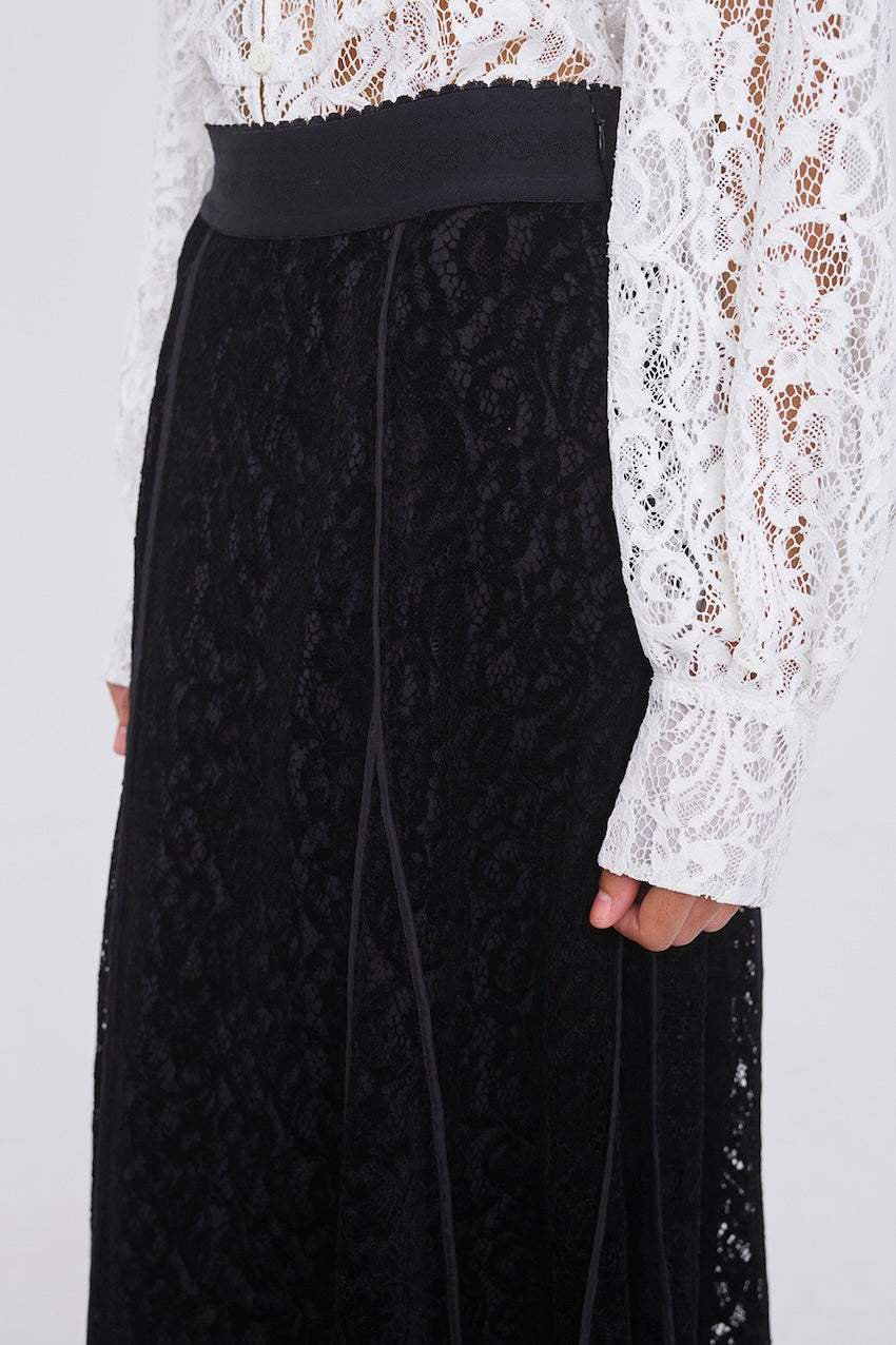 FLOCKED LACE FLARED SKIRT - FETICO