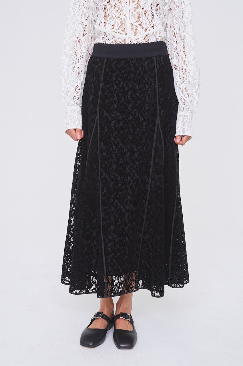 FLOCKED LACE FLARED SKIRT - FETICO