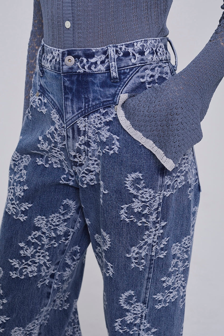 LACE JACQUARD DENIM STRAIGHT JEANS - FETICO