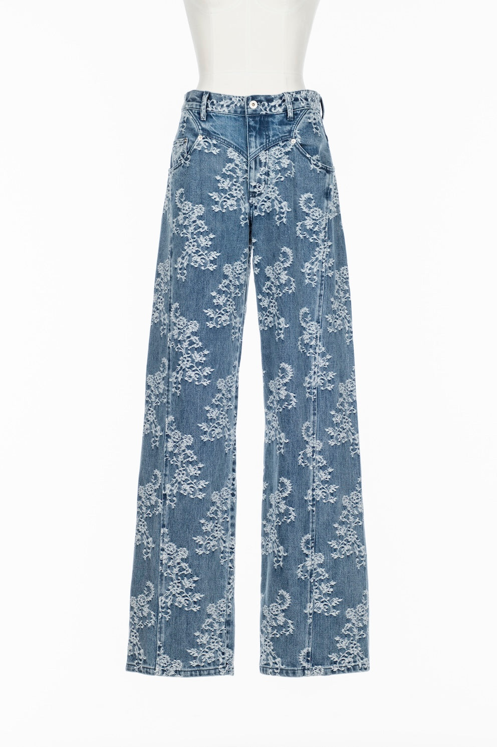 LACE JACQUARD DENIM STRAIGHT JEANS - FETICO