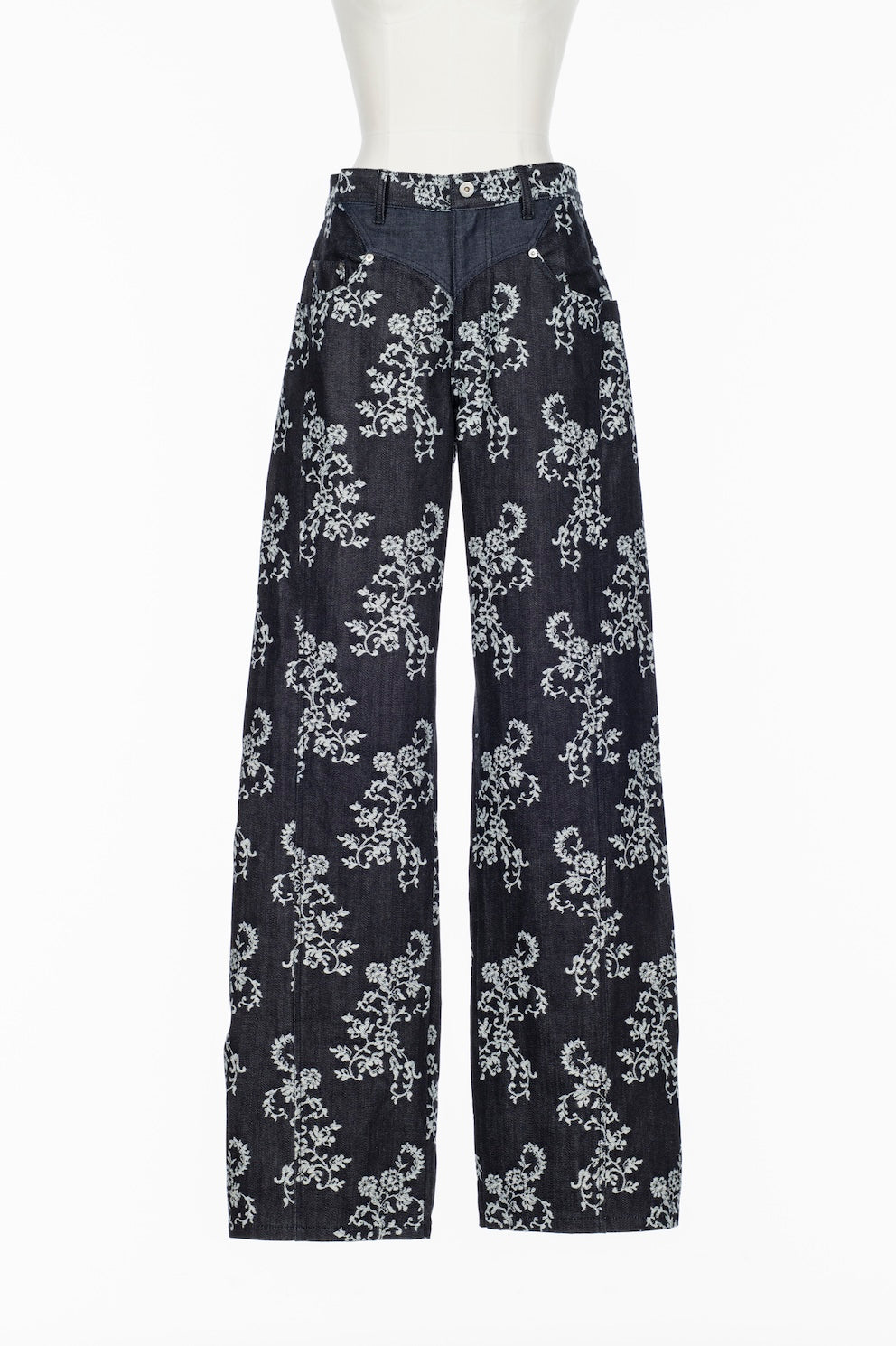LACE JACQUARD DENIM STRAIGHT JEANS - FETICO