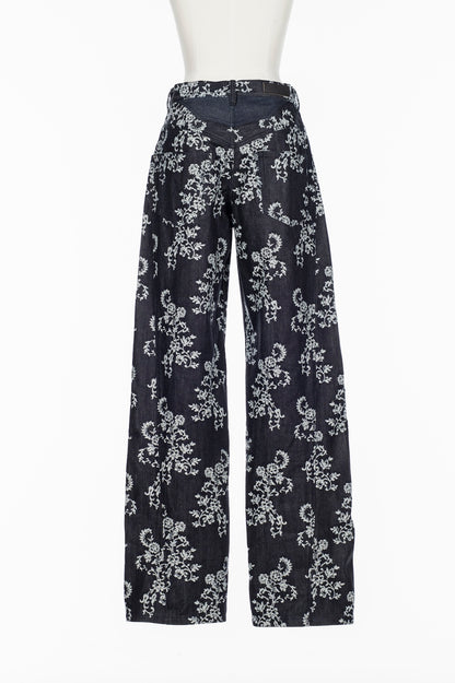 LACE JACQUARD DENIM STRAIGHT JEANS - FETICO