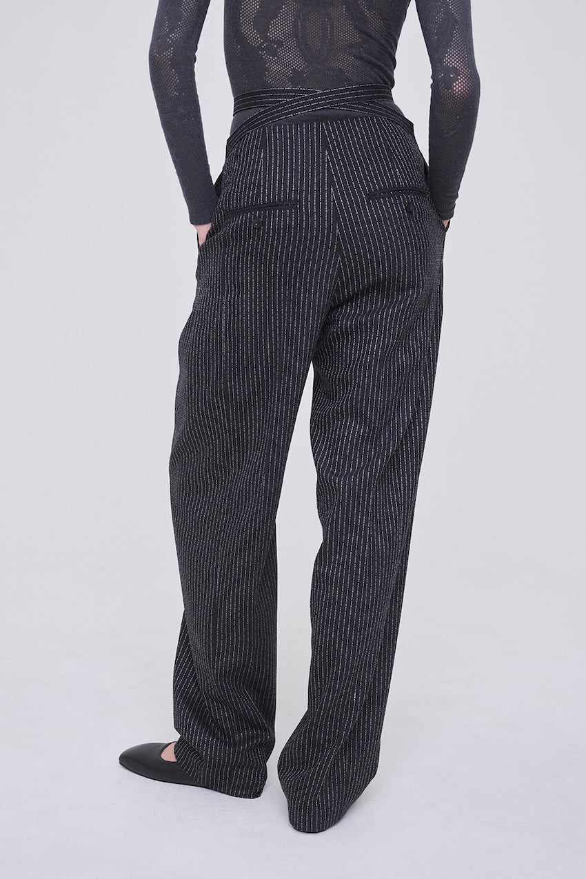 WOOL PINSTRIPE BELTED TROUSERS - FETICO