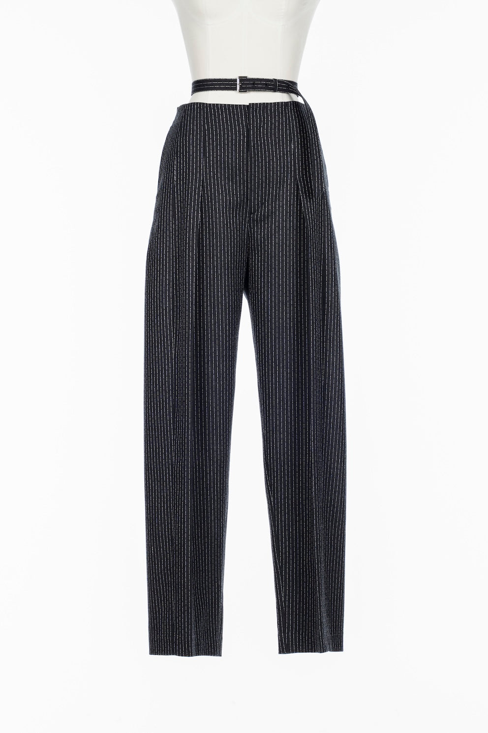 WOOL PINSTRIPE BELTED TROUSERS - FETICO