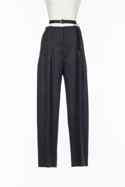WOOL PINSTRIPE BELTED TROUSERS - FETICO