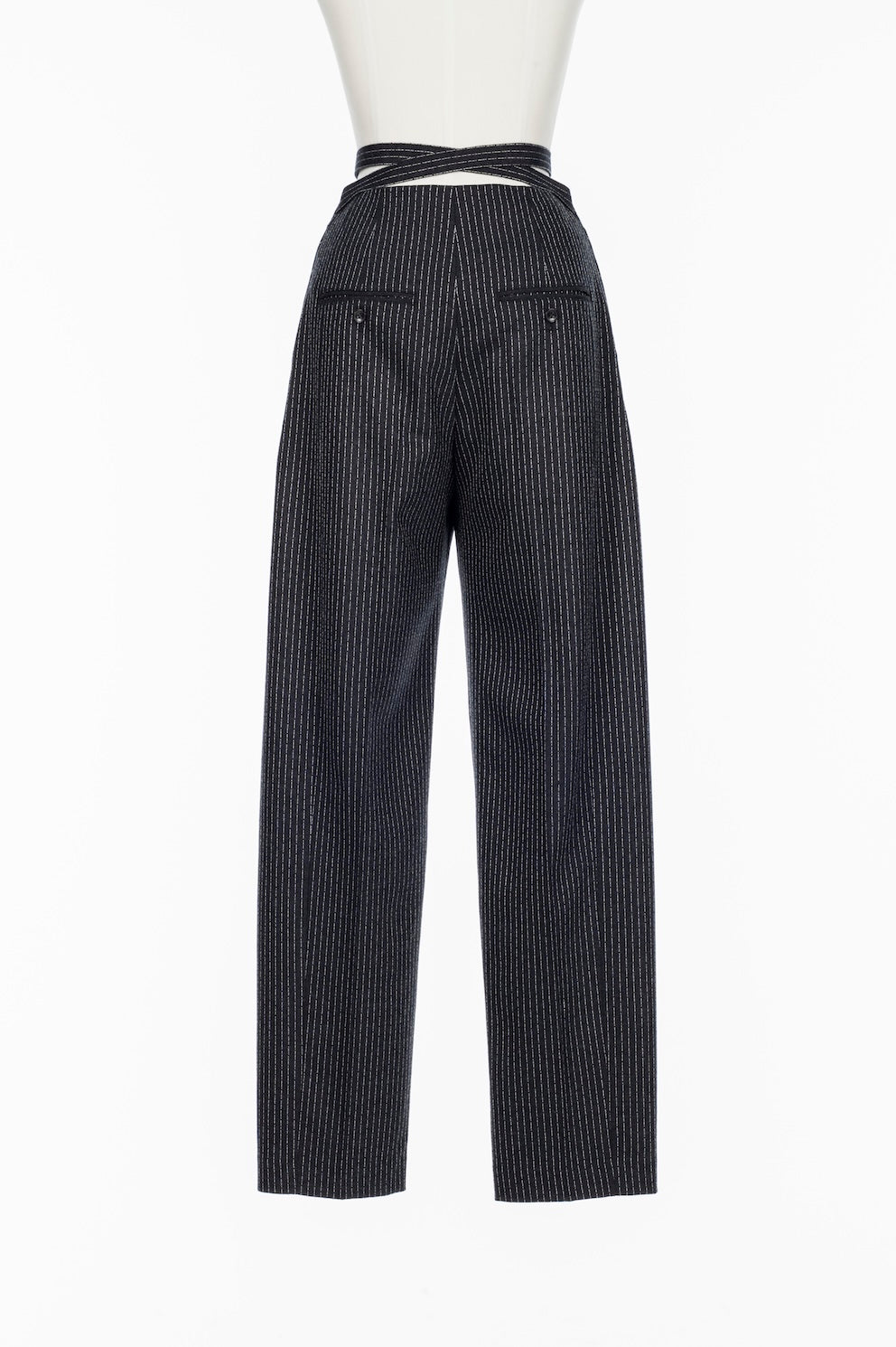 WOOL PINSTRIPE BELTED TROUSERS - FETICO