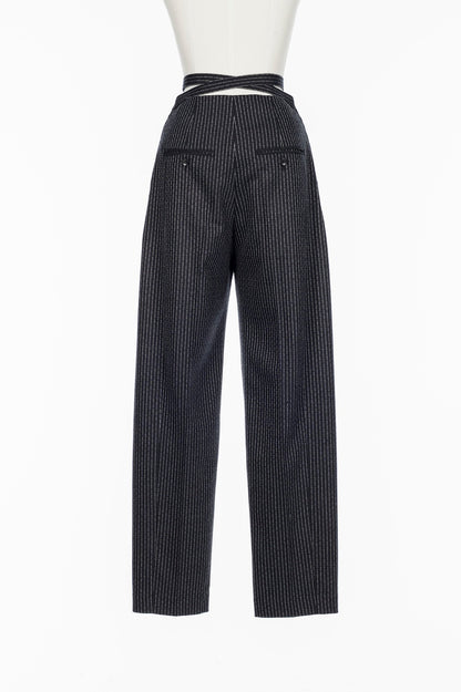 WOOL PINSTRIPE BELTED TROUSERS - FETICO