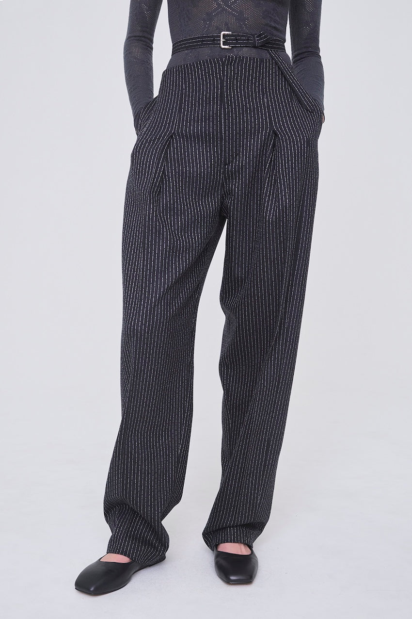 WOOL PINSTRIPE BELTED TROUSERS - FETICO