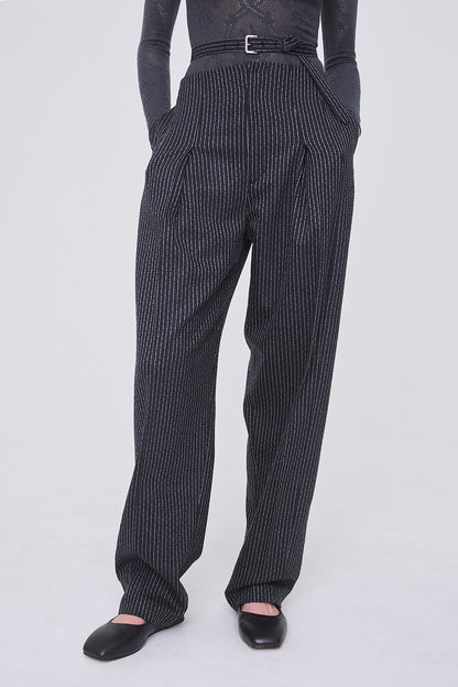 WOOL PINSTRIPE BELTED TROUSERS - FETICO