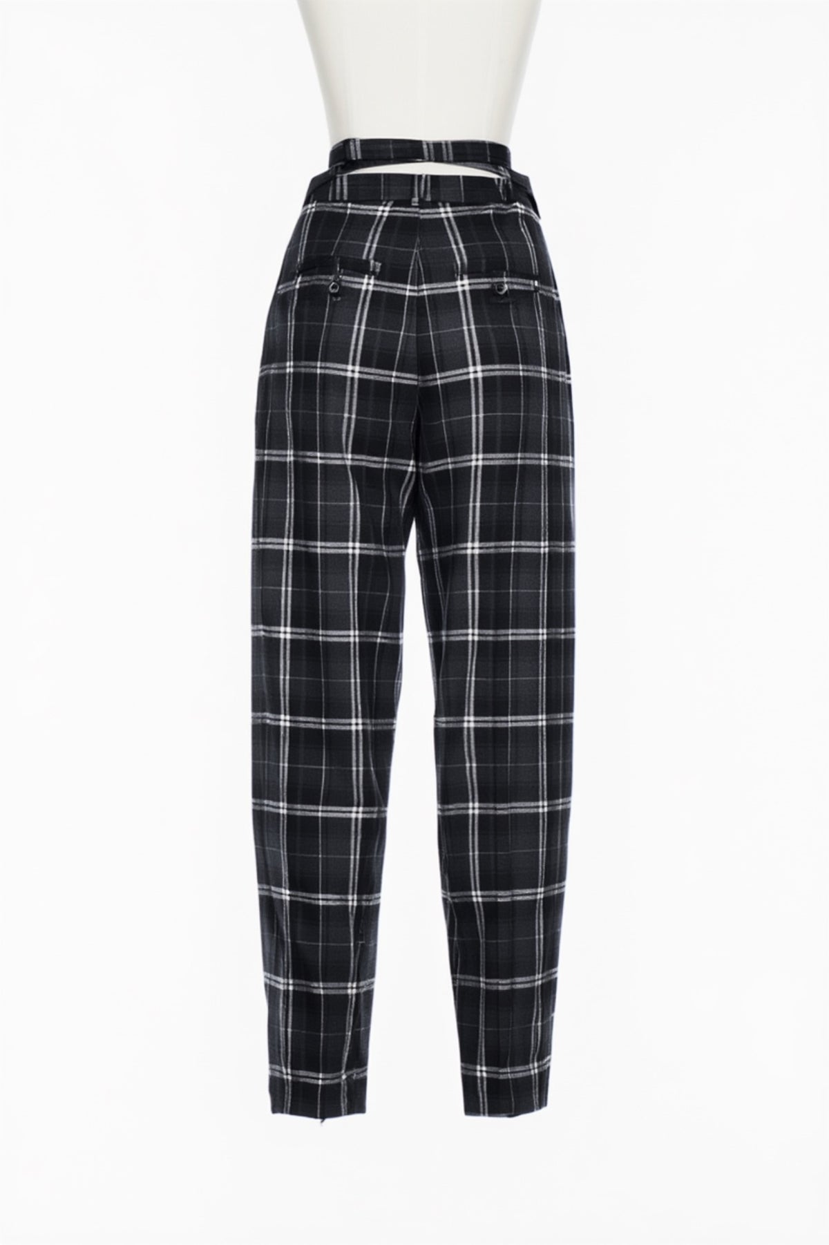 WOOL CHECK BELTED TROUSERS - FETICO