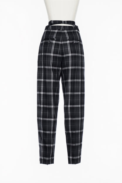 WOOL CHECK BELTED TROUSERS - FETICO
