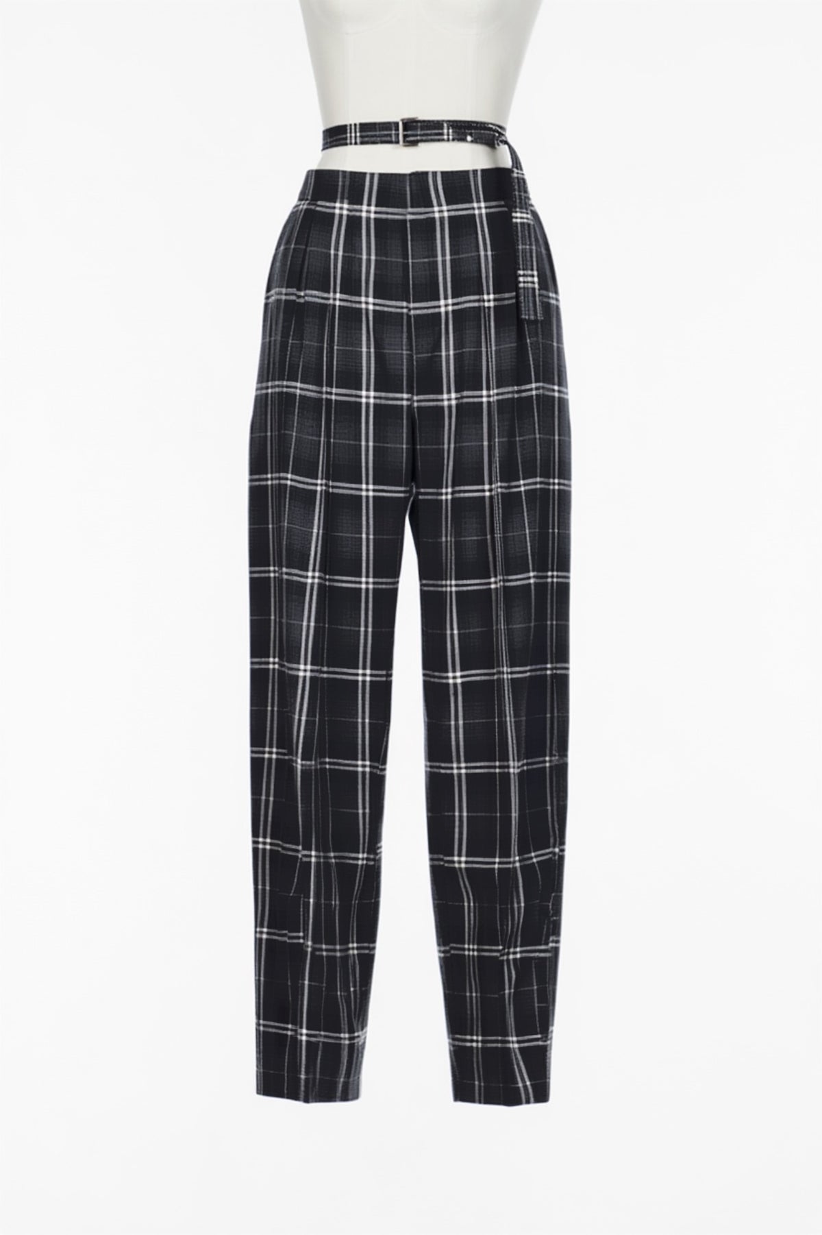 WOOL CHECK BELTED TROUSERS - FETICO