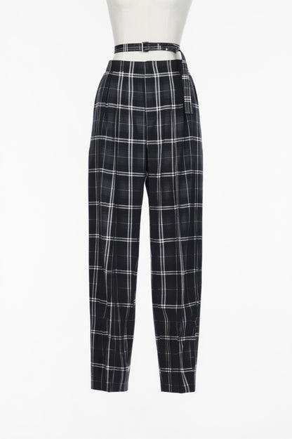 WOOL CHECK BELTED TROUSERS - FETICO