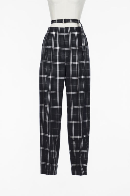 WOOL CHECK BELTED TROUSERS - FETICO